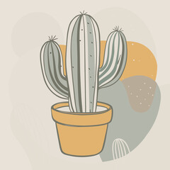 Vibrant potted cactus art with abstract organic shapes and soothing color palette, perfect for modern home decor and stylish design projects seeking a touch of desert charm and natural beauty.