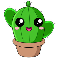 Adorable smiling potted cactus character bringing joy and charm to any project, perfect for playful designs and cheerful themes