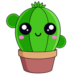 Adorable cartoon cactus character with big happy eyes and rosy cheeks, perfect for children's books, playful branding, and cheerful digital designs.