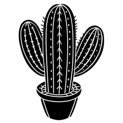 Charming potted cactus silhouette, perfect for adding a touch of desert charm to modern designs and vibrant nature themes, evoking warmth and arid beauty.