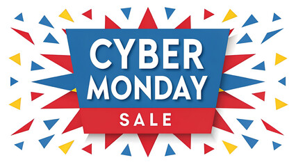 Vibrant cyber monday sale announcement with exploding confetti and starburst background for online shopping promotions