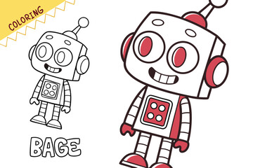 Naklejka premium A cheerful, cartoonish robot character, 