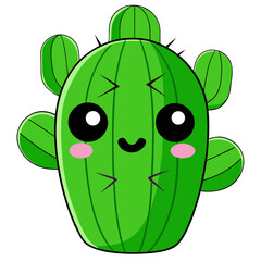 Adorable Kawaii cactus character with cute blushing cheeks and wide happy eyes, a delightful and charming illustration perfect for adding a touch of joy and whimsy to any project.
