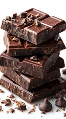 Delicious dark chocolate pieces stacked high with chocolate chips perfect for dessert cravings