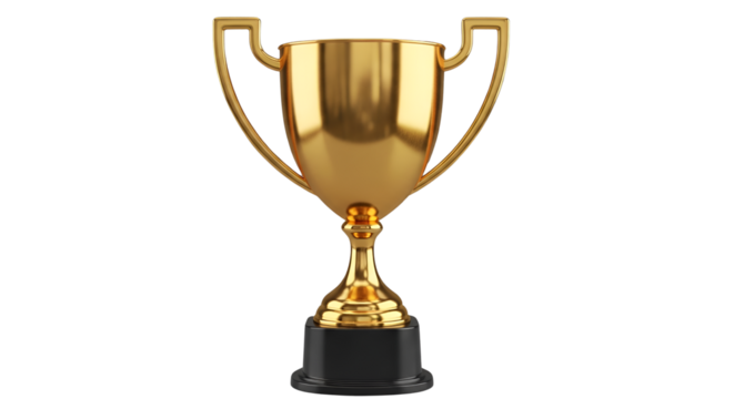 Gold trophy cup symbolizing success and achievement isolated PNG with Transparent Background