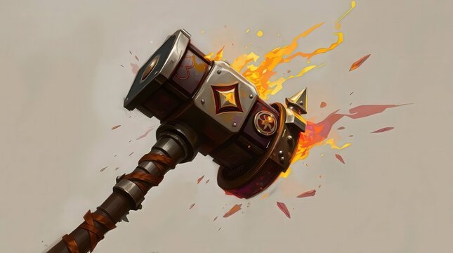 Powerful fiery warhammer weapon concept art showcasing intense combat energy and fantasy battle readiness