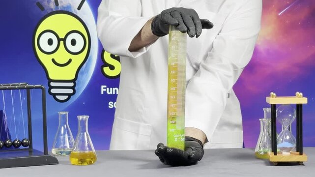 4K Colorful Density Column Science Experiment with Liquids in Laboratory