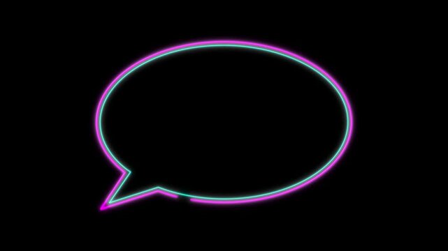 animated line speech buble oval neon glow pink and tosca on a black background.