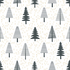 Obraz premium Seamless pattern of stylized pine trees on a speckled background