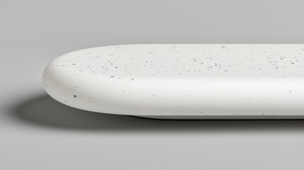 A white, oblong object with a speckled texture and a slight curve.