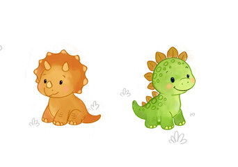 Niedliche Dinosaurier-Illustrationen – Triceratops und Stegosaurus als Cartoon für Kinder