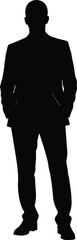 Businessman Silhouette Standing with Hands in Pockets, Ideal for Professional Identity, Office, Confidence, and Minimalist Concept Themes