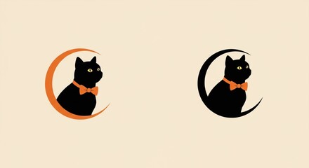 Black Cat with Bowtie and Crescent Moon