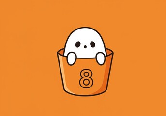 Cute ghost in bucket with number eight