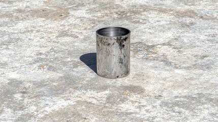 Naklejka premium A metal pipe with a black cap sits on a concrete surface.