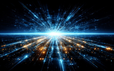 Naklejka premium Vibrant digital light beams emitting from a central bright point