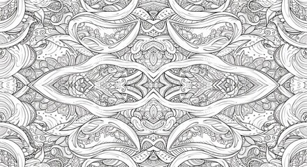 Intricate Black and White Abstract Pattern with Detailed Floral Elements