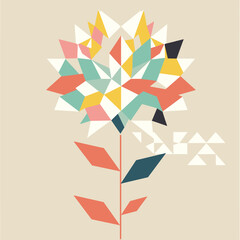 Colorful abstract flower made of geometric triangles and polygons in a modern minimalist vector illustration style