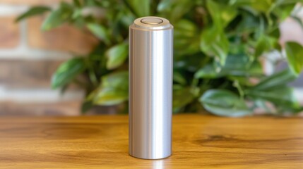 A silver cylindrical object with a black button on top.