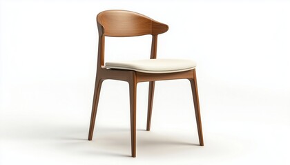 Elegant Brown Wooden Chair With Backrest And Soft Beige Seat: Perfect Dining Room Furniture To Enhance Your Home Decor.