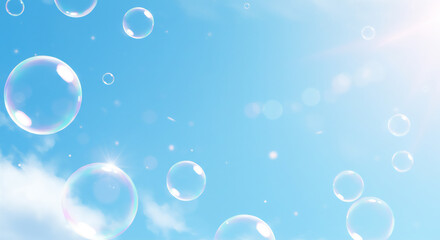 Soap Bubbles Floating in the Clear Blue Sky on a Sunny Day
