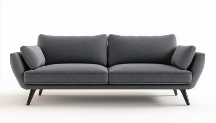 Obraz premium Modern Gray Sofa In Rear View Studio Setting Against A White Background: Chic And Contemporary Furniture Design In Focus.