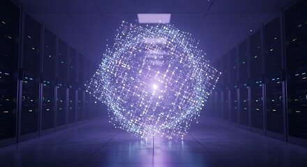 Abstract Data Sphere in Server Room.