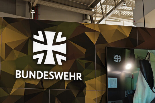 Hannover, Germany - April 3, 2025: Bundeswehr  logo in Hannover - The Bundeswehr are the armed forces of the Federal Republic of Germany