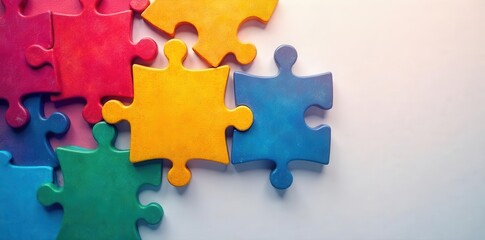 Obraz premium A vibrant and dynamic representation of teamwork with colorful puzzle pieces coming together seamlessly , teamwork symbol, integration