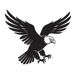Obraz premium Bold black and white eagle silhouette flying with open wings on a white background
