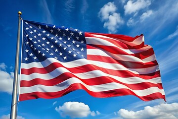 Obraz premium American flag waving proudly against a vibrant blue sky