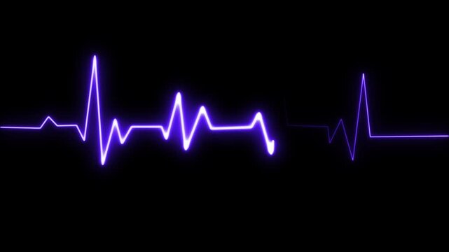 Lines of pulse concept of 4k Resolution. Heart beat monitor, ecg concept in loop. Abstract glowing Neon effect heartbeat line seamless looping video. Heartbeat Line Frequency 4k Resolution.  ECG Heart