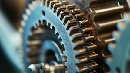 Precision engineering gears meshing together, representing teamwork, collaboration, and innovation in motion
