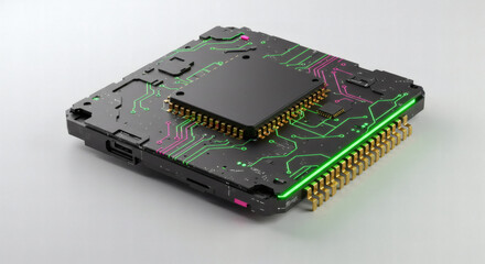 Cutting-edge microchip and circuit board combination, symbolizing the advanced brain of modern computing and future electronic innovation