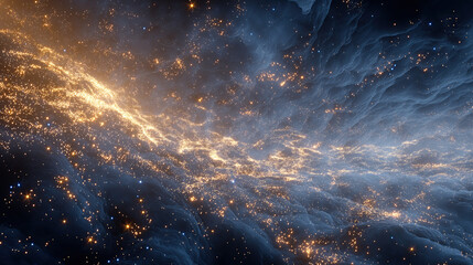 Vast glowing particle fields in motion, futuristic starfield abstract.