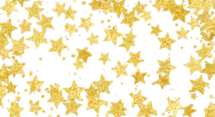 Gold glitter star decoration confetti pattern isolated PNG with Transparent Background