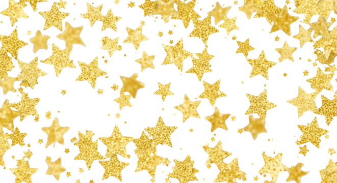 Gold glitter star decoration confetti pattern isolated PNG with Transparent Background