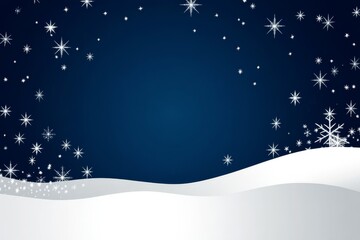Captivating Winter Landscape Illustration Featuring Serene Snow-Covered Hills, Intricate Snowflakes Against a Dark Blue Gradient Background, Perfect for Holiday Themes and Seasonal
