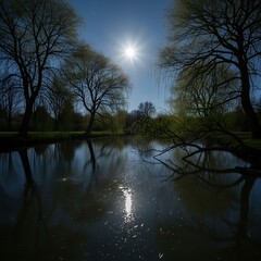 Serene Moonlight Pond Scene.