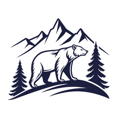 Mountain Bear in Wilderness - Adventure Logo Style.