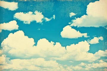 Serene Vintage Clouds in a Bright Blue Sky - Fluffy White Cloud Formation with Soft Textures Creating a Tranquil Atmosphere to Evoke Nostalgia and Openness in Design Projects