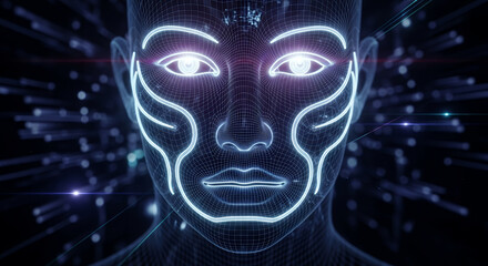 Futuristic AI Wireframe Abstract Face