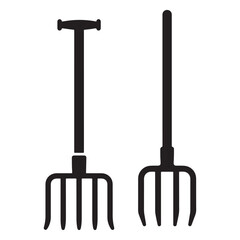 Pitchfork and garden fork farming hand tool silhouette icon vector illustration
