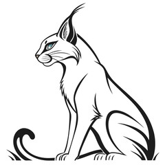 Fototapeta premium Stylized black and white lynx sitting in profile with blue eyes