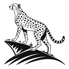 Stylized cheetah standing on a rocky outcrop