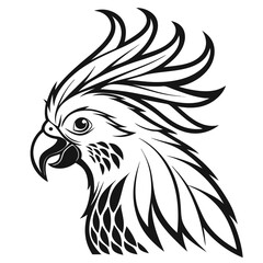 Fototapeta premium Stylized black and white illustration of a cockatoo head in profile