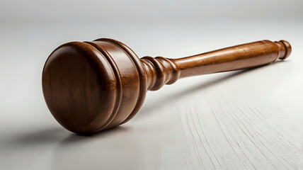 Close-up of wooden gavel and sound block &mdash; isolated on pure white background