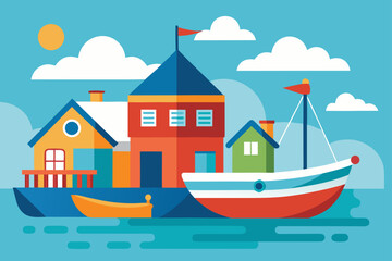 Obraz premium a charming coastal home with colorful fishing boat