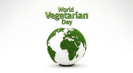 Celebrating a plant-based lifestyle with a green grass Earth globe on a white background