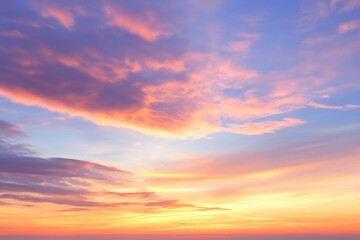 Fototapeta premium Breathtaking Sunrise or Sunset Skyscape Showcasing Dramatic Colorful Cloud Formations in Soft Warm and Cool Tones with a Peaceful Tranquility Over a Vast, Unobstructed Horizon View